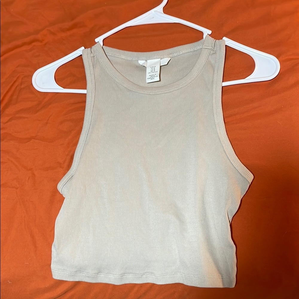 H&M Beige Ribbed Crop Tank Top